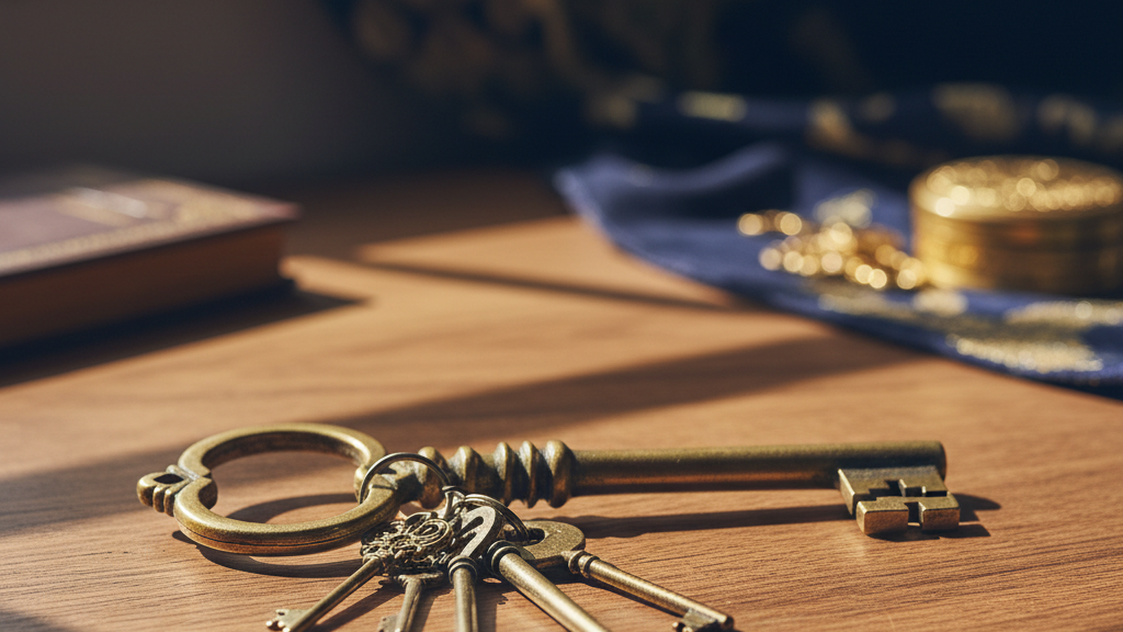A key ring with one large brass key and four smaller keys, representing a wildcard SSL certificate covering many subdomains